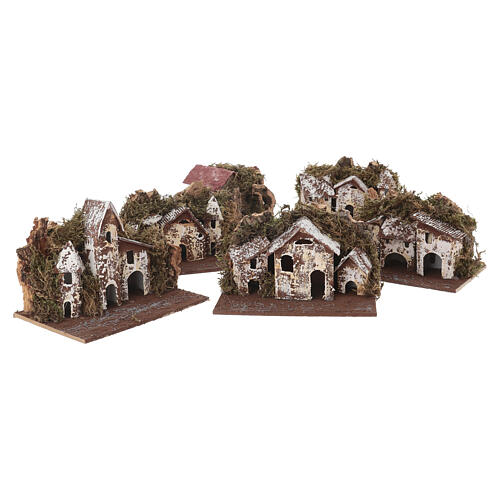 Set casas para belén rústicas madera y corcho 10x15x10 cm caja 6 pz 4