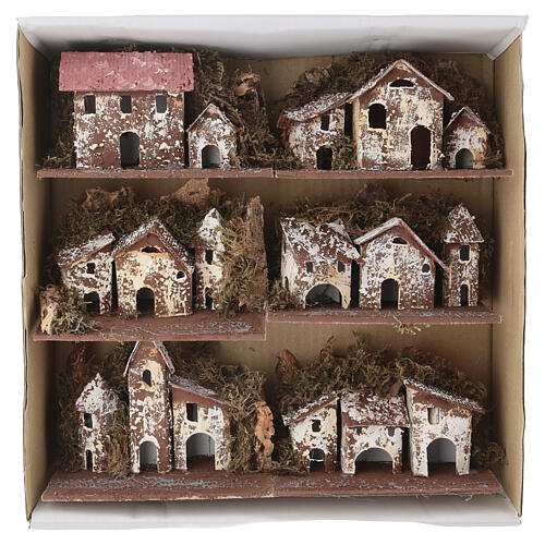 Set casas para belén rústicas madera y corcho 10x15x10 cm caja 6 pz 6
