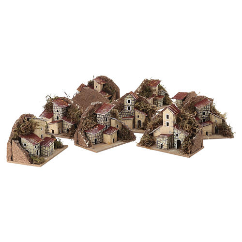 Caja belén con 12 casitas madera y corcho 7,5x10x5 cm 5