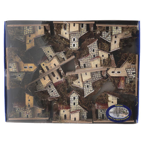 Pudełko z 12 domkami do szopki - drewno i korek, 7,5 × 10 × 5 cm 7
