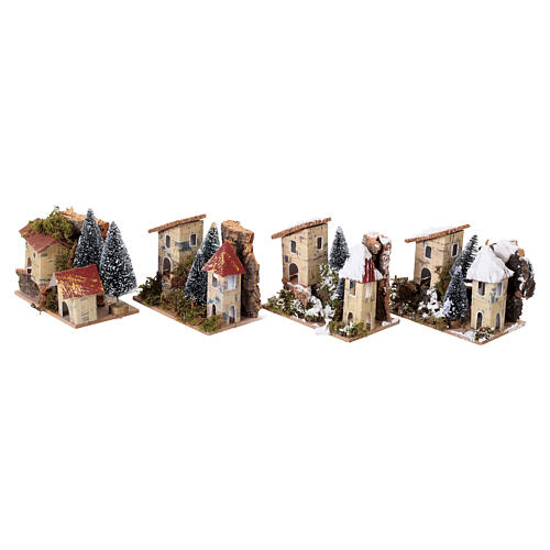 Conjunto de 12 agrupamentos de casas com árvores para fundo de presépio 10x10x5 cm 4
