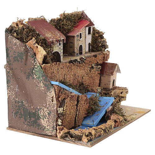 Paesaggio collinare con laghetto e case 20x20x15 cm presepi 6-8 cm 3