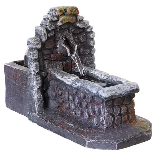 Fontana rustica a vasca con pompa in resina 10x10x15 cm per presepe 8 cm 3