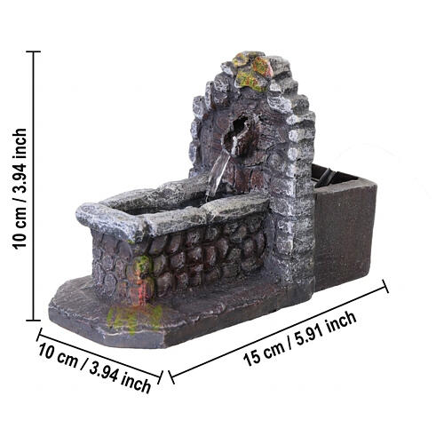 Fonte rústica com bacia e bomba em resina 10x10x15 cm para presépio 8 cm 2