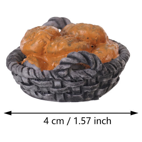 Okrągły koszyk z pieczywem z żywicy, miniatura do szopek 6 cm 2