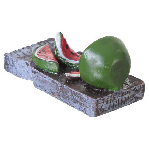 Deska z plasterkami arbuza i nożem, żywica, 2×4×2 cm, do szopek 6 cm 4
