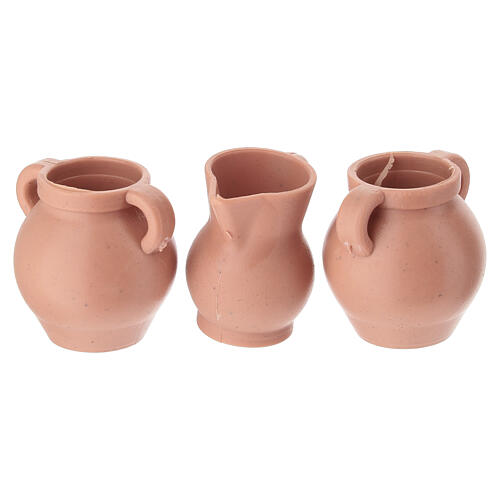 Set of 3 terracotta amphorae for 8 cm nativity scene, 3x3 cm 3