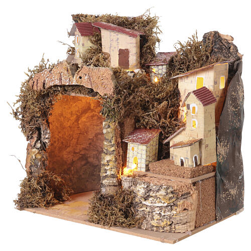 Nativity scene with grotto and illuminated hamlet 20x20x15 cm for 6 cm figurines 4
