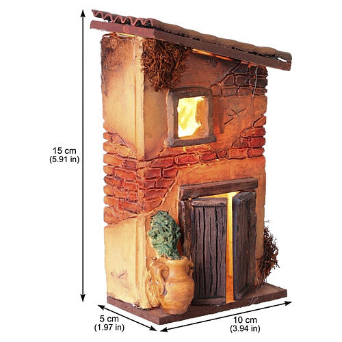 Rural house in resin with illuminated pot, 15x9x4 cm, for 6 cm Nativity Scenes 2