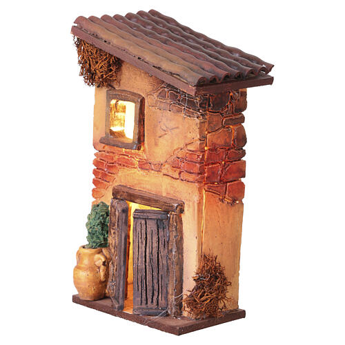 Casa rurale in resina con vaso illuminata 15x10x5 cm presepi 6 cm 3