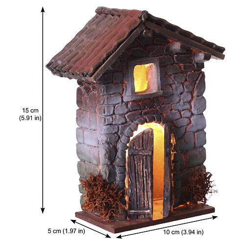 Casa em resina com entrada em arco iluminada 15x10x5 cm para presépios 6 cm 2
