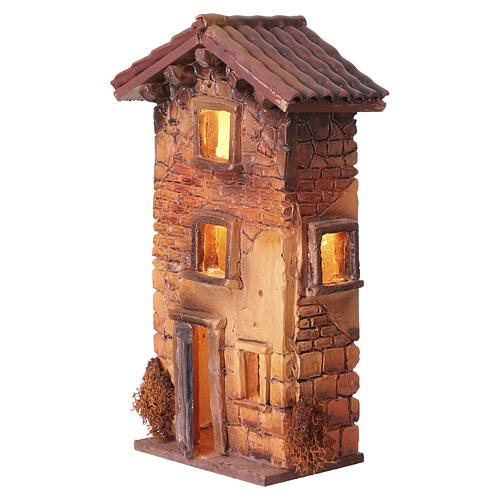 Casa-torre em estilo de vila iluminada 20x10x5 cm para presépios de 6 cm 3