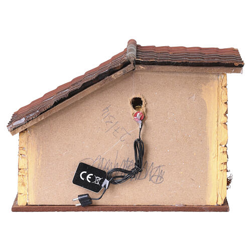 Casa rústica em resina com escada externa iluminada 12x18x4 cm para presépio de 6 cm 4