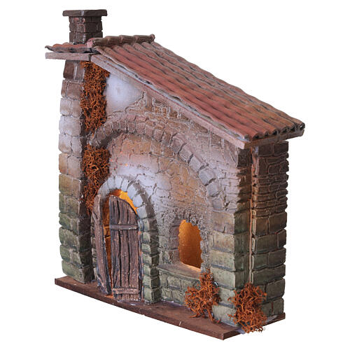 Stone-effect resin house with illuminated arch, 20x20x5 cm, for 6 cm Nativity Scenes 3