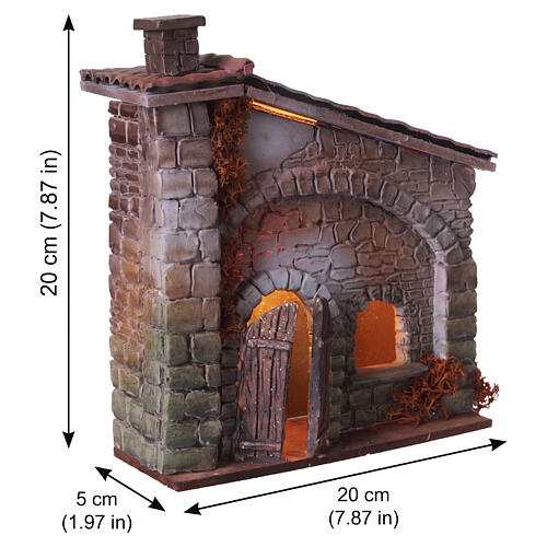 Casa resina effetto pietra arco illuminata 20x20x5 cm presepi 6 cm 2
