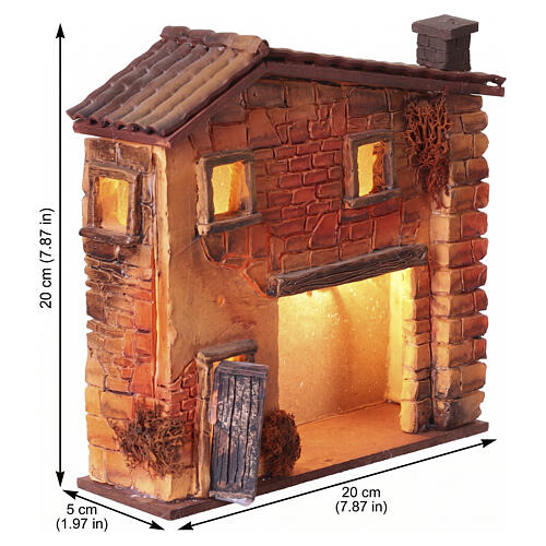 Casa bottega di borgo resina sottopasso illuminata 20x20x5 cm presepi 6 cm 2