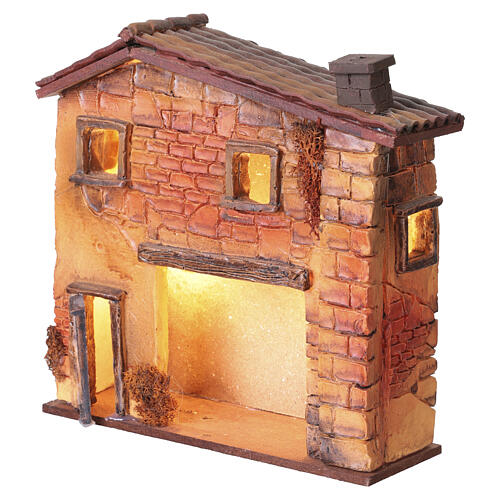 Casa bottega di borgo resina sottopasso illuminata 20x20x5 cm presepi 6 cm 3