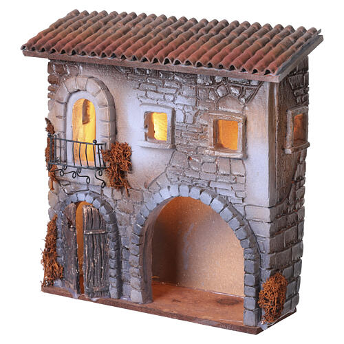 Casa resina balcone e porticato illuminata 20x20x10 cm presepi 6 cm 3