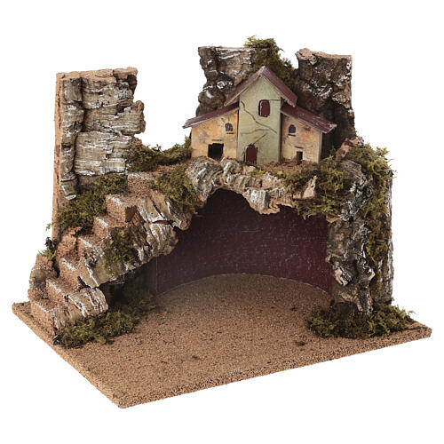 Cabaña belén con pueblo y figuras 20x25x20 cm para figuras de 6 cm 5