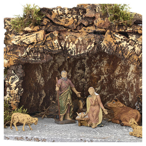 Cueva belén de corcho con escalera y establo 25x55x30 cm para figuras de 10 cm 2