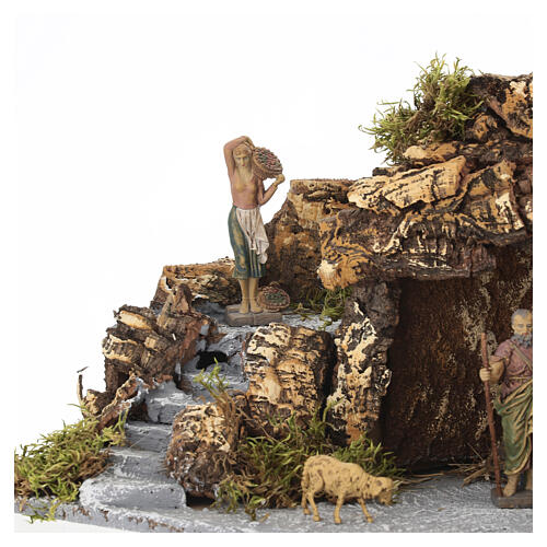 Cueva belén de corcho con escalera y establo 25x55x30 cm para figuras de 10 cm 4