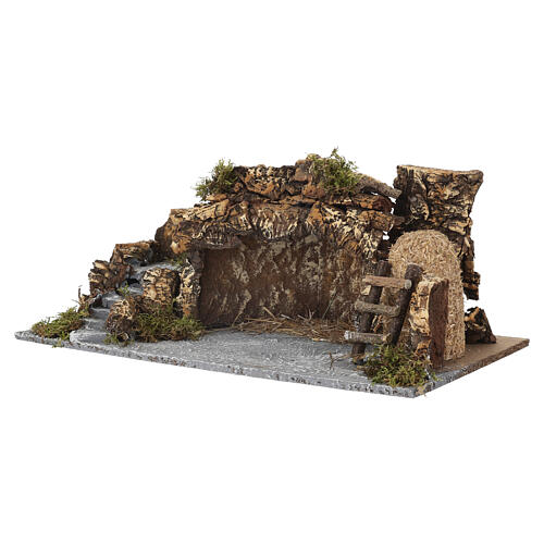 Cueva belén de corcho con escalera y establo 25x55x30 cm para figuras de 10 cm 7