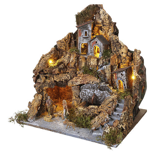 Pueblo belén iluminado con fuente en funcionamiento 50 x 45 x 35 cm para figuras de 10 cm 3