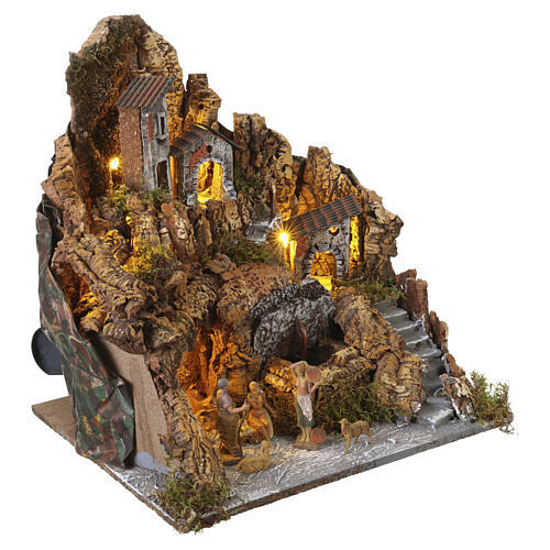 Pueblo belén iluminado con fuente en funcionamiento 50 x 45 x 35 cm para figuras de 10 cm 5