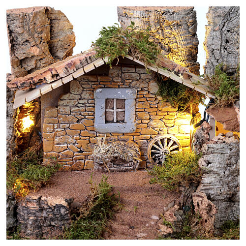 Paesaggio illuminato per presepe 8 cm con borgo e grotta 25x55x35 cm 3