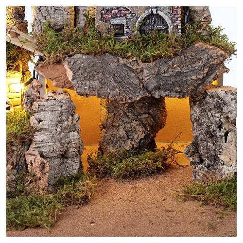 Paesaggio illuminato per presepe 8 cm con borgo e grotta 25x55x35 cm 5
