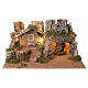 Paesaggio illuminato per presepe 8 cm con borgo e grotta 25x55x35 cm s1