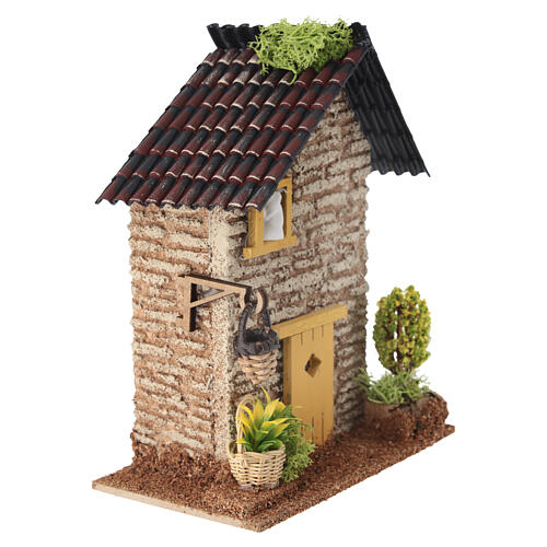 Rustic stone house with yellow door 20x15x10 cm for 6 cm nativity scene 2