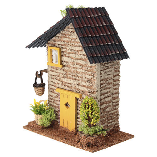 Rustic stone house with yellow door 20x15x10 cm for 6 cm nativity scene 3