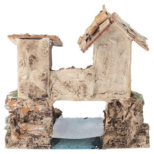 Casa rústica con río de resina 10x10x10 cm para belén 6 cm 4