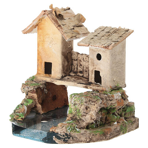 Maison rustique avec rivière en résine, 10x10x10 cm, pour crèche 6 cm 2