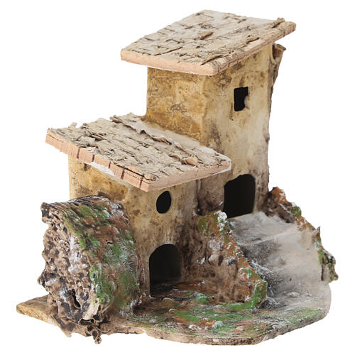 Dom rustykalny z zewnętrznymi schodami, z żywicy, 10x10x10 cm - do szopki 6 cm 3