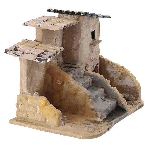 Pueblo rústico con escalera para belén 6 cm 10x13x10 cm 3
