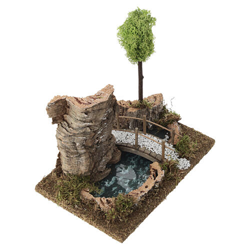 Pond with bridge and tree, 25x15x25 cm, for 6 cm Nativity Scenes 2