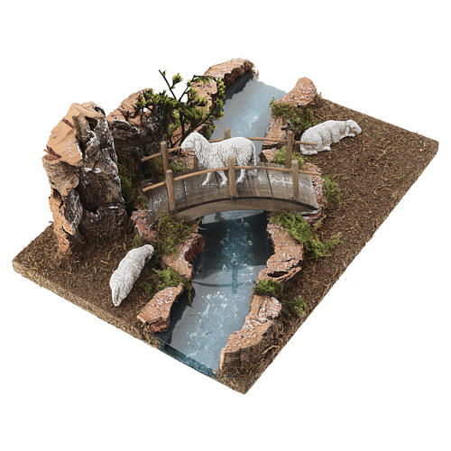 River section with flock and bridge for 6 cm Nativity Scene, 10x25x20 cm 4