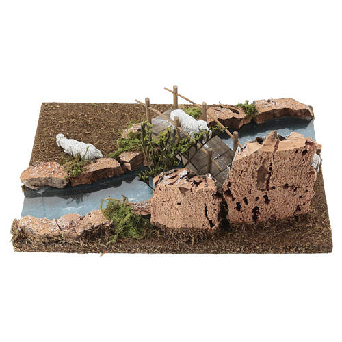 River section with flock and bridge for 6 cm Nativity Scene, 10x25x20 cm 5