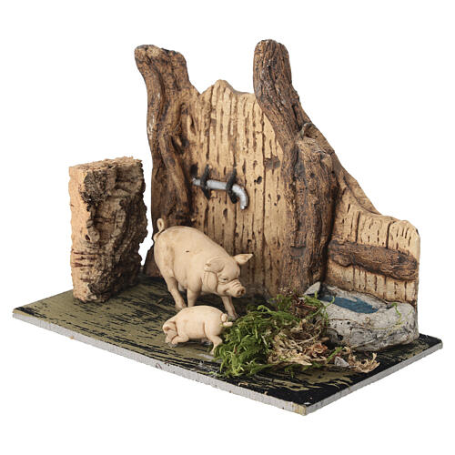 Płotek z korytem i świniami, 10x15x10 cm - do szopki 8 cm 2