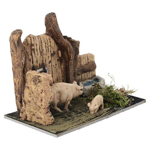 Płotek z korytem i świniami, 10x15x10 cm - do szopki 8 cm 3