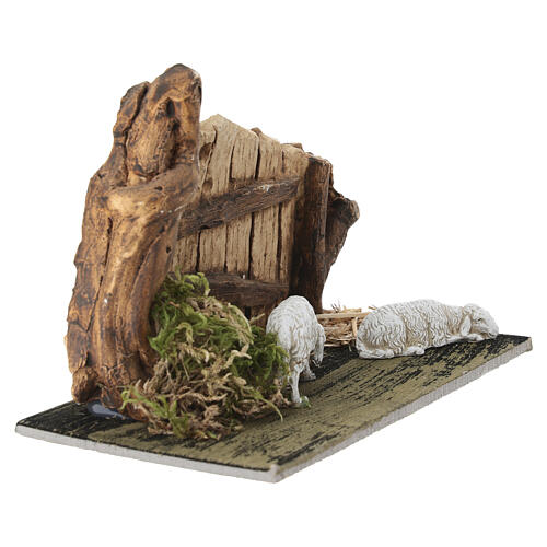 Płotek z owcami z gipsu, 10×15×10 cm do szopki 6 cm 3