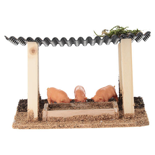 Stable with three pigs, 10x10x10 cm, for Nativity Scene with 6 cm figures 4