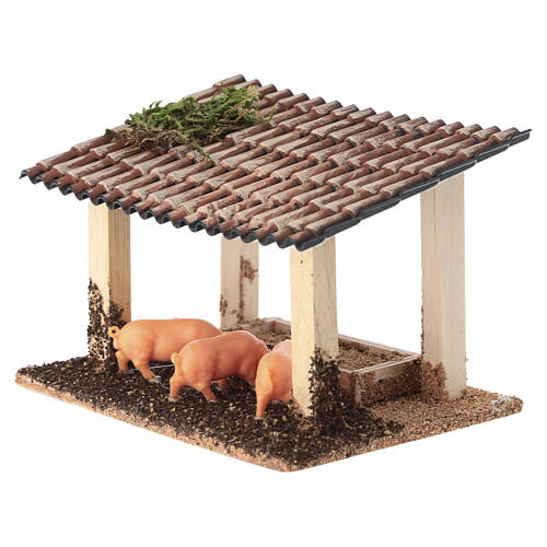 Stalla con tre maiali 10x10x10 cm per presepe 6 cm 2