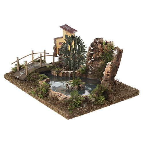Jeziorko z wysepką i mostkiem, 10x25x20 cm – do szopek 6 cm 2