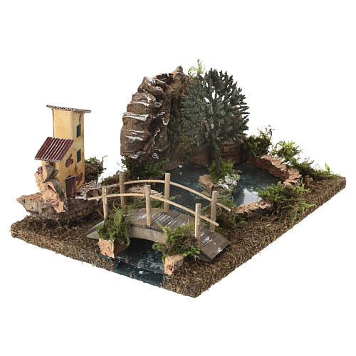 Pond with islet and bridge figurine 10x25x20 cm for 6 cm nativity 3
