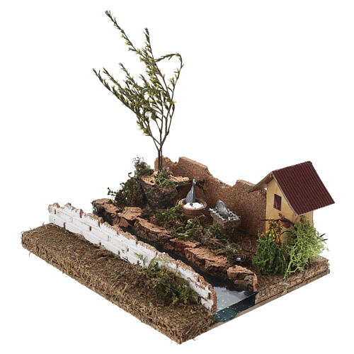 House on the river with fish and low wall for 6 cm Nativity Scene, 17x19.5x15 cm 3