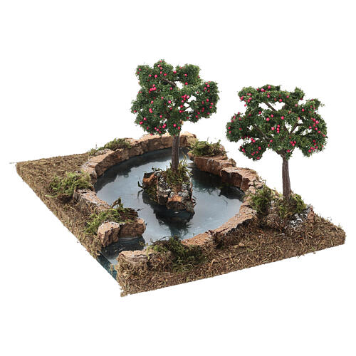 Tratto di fiume con alberi di mele per presepe 6 cm 10x25x20 cm 3