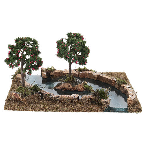 Tratto di fiume con alberi di mele per presepe 6 cm 10x25x20 cm 5